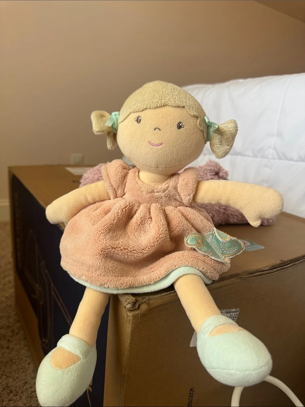 Plush Peach & Mint Toddler Doll - Soft Girls' Toy